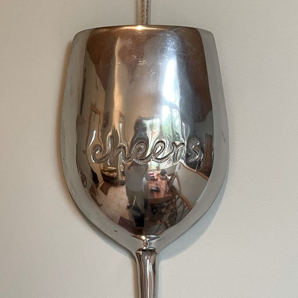 Vintage Pier 1 Imports 20” Stainless Steel Etched ‘Cheers’ Wine Glass Wall Decor - Picture 5 of 13